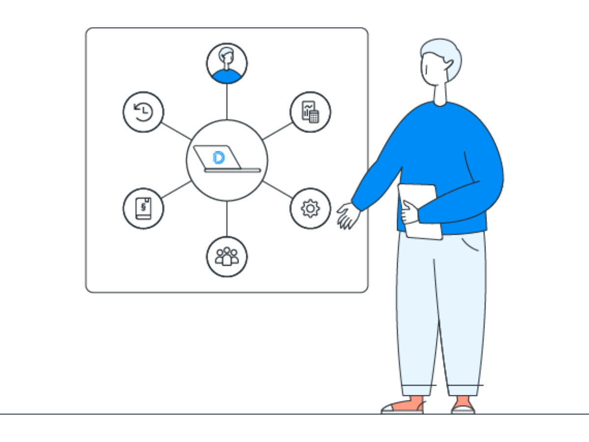 Illustration af DataLøn, der taler sammen med en række integrationer